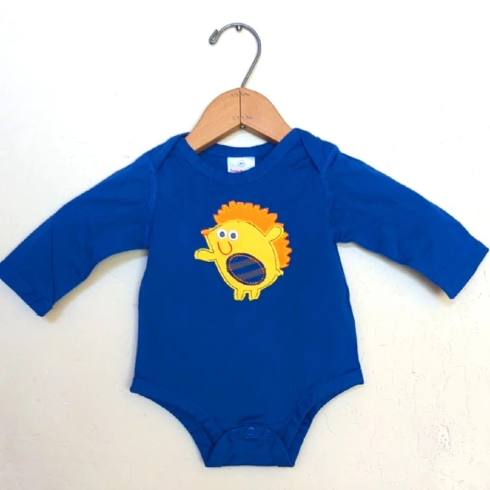Hanna Andersson Baby Blue Long Sleeve Hedgehog Bodysuit Size 3-6 mos.